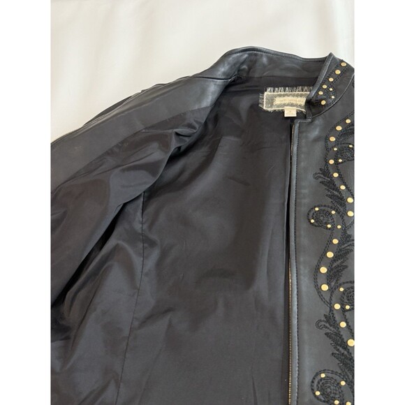 ST. JOHN Black Lamb Leather Gold Studded Embellished Jacket Sz Small Lined - Picture 13 of 13